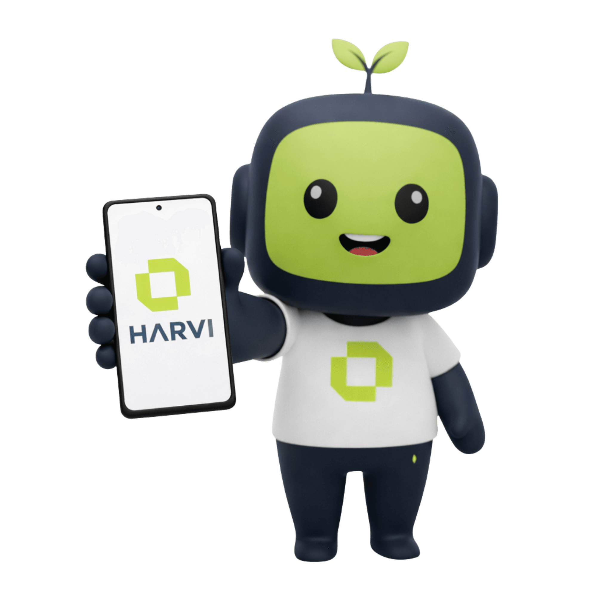 Mascota Harvi mostrando app